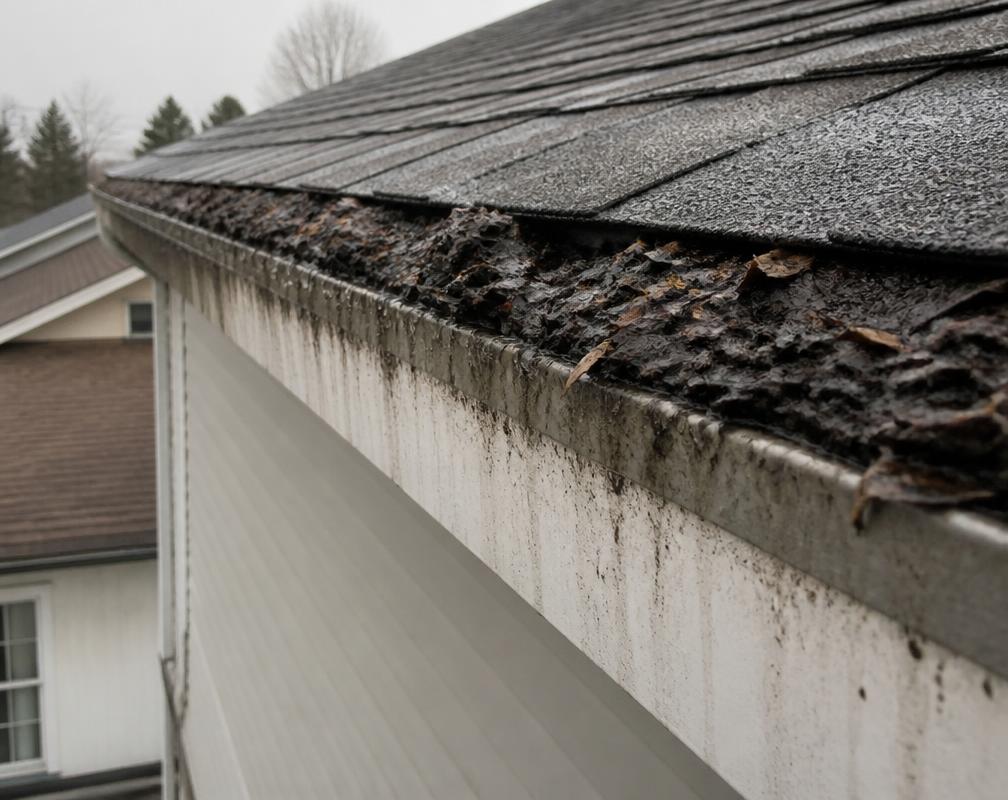 Before: Overflowing gutters staining the fascia after every storm. in Mississauga